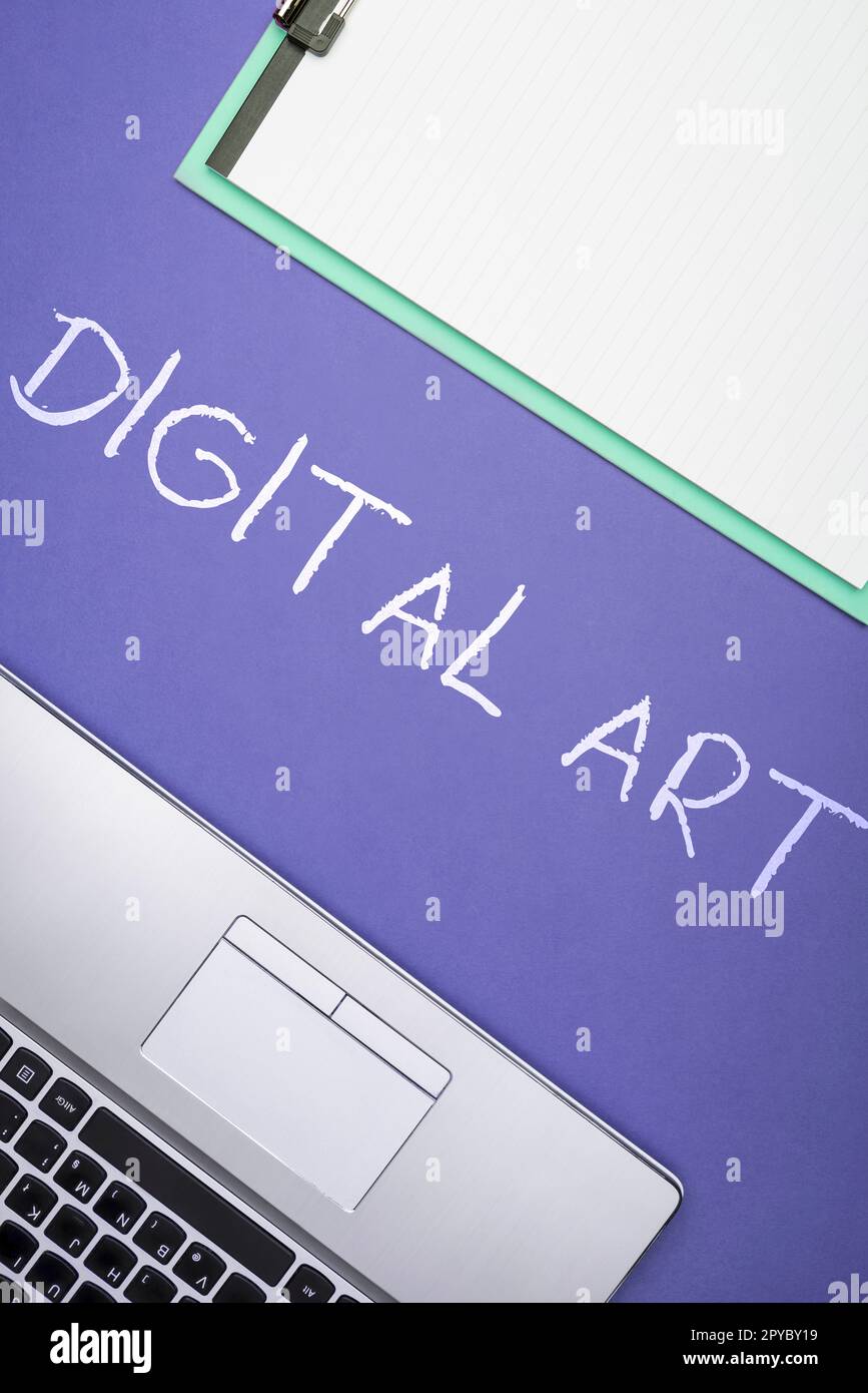 Writing displaying text Digital Art. Word for use of skill and creative imagination characterized by computerized technology Stock Photo
