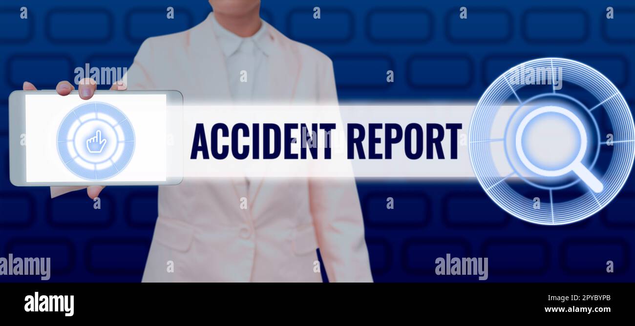 Writing displaying text Accident Report. Business approach A form that is filled out record details of an unusual event Stock Photo
