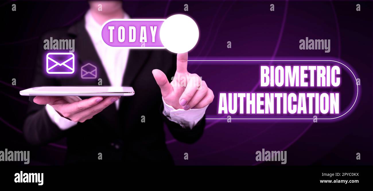 Conceptual caption Biometric Authentication. Business approach identity verification involves biological input Stock Photo