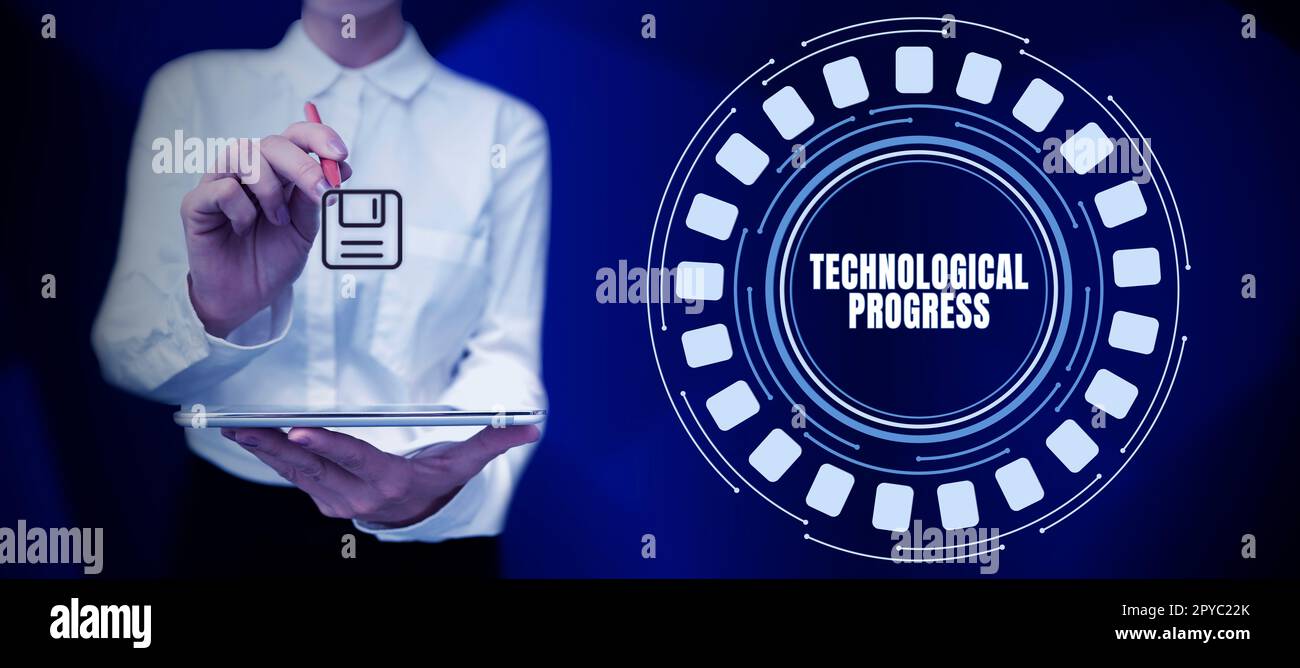 Text sign showing Technological Progress. Word Written on overall Process of Invention Innovation Diffusion Stock Photo