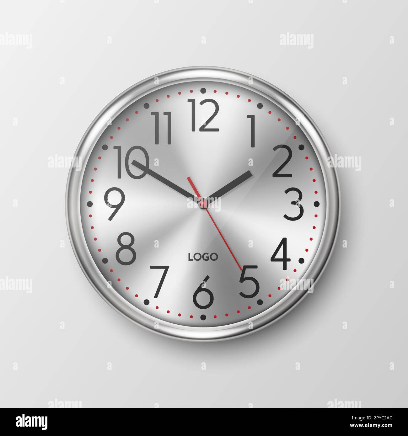Vector 3d Realistic Simple Round Gray Silver Wall Office Clock with ...