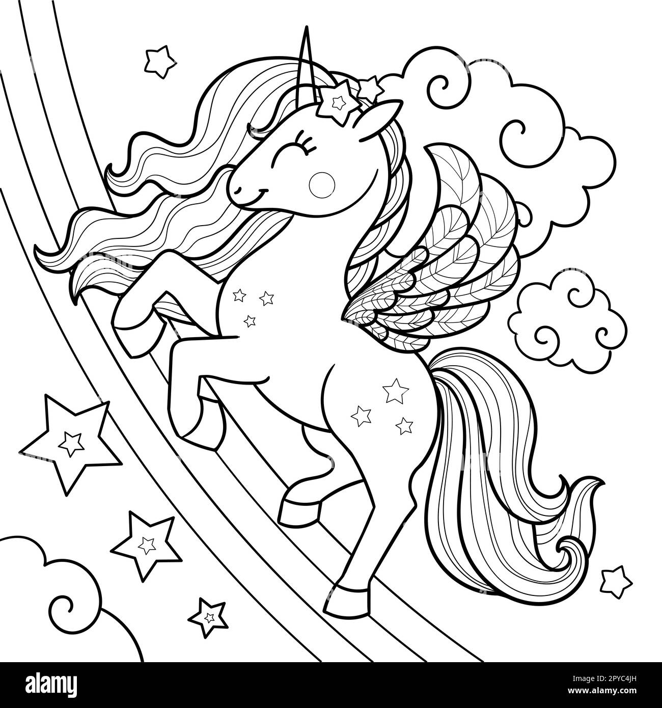 Unicorn. Black and white linear vector drawing Stock Vector Image & Art ...