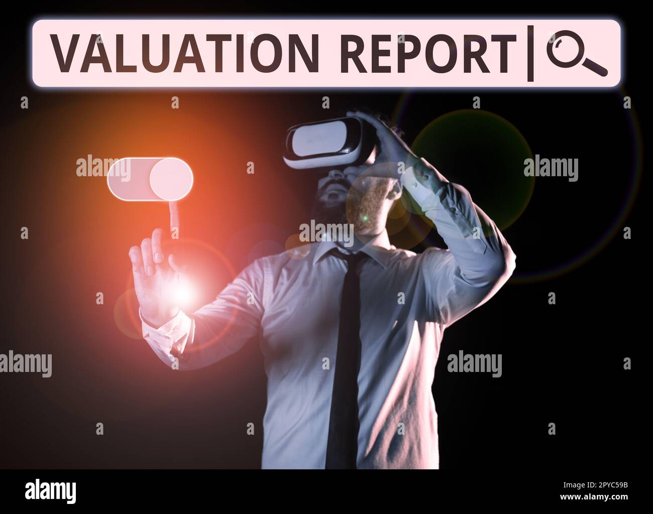 Conceptual display Valuation Report. Conceptual photo process of determining the current worth of an asset Stock Photo