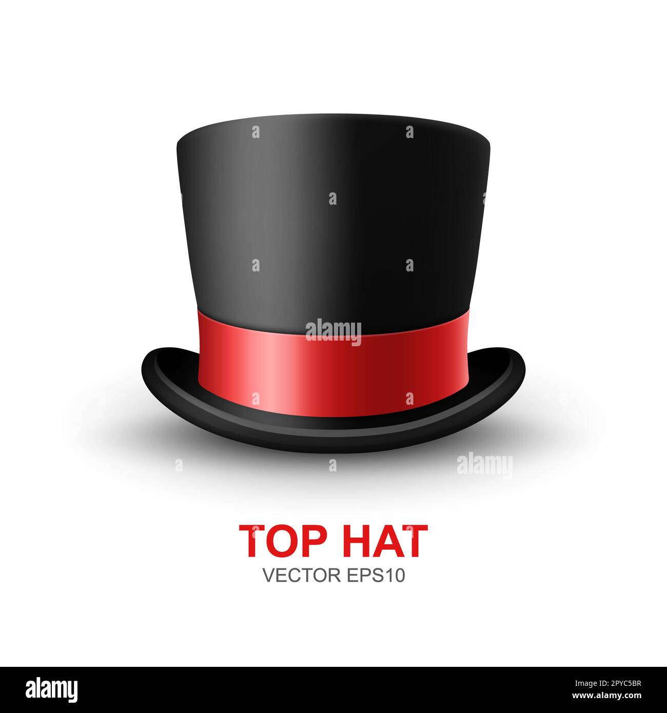 Vector 3d Realistic Black Top Hat with Red Ribbon Closeup Isolated on ...