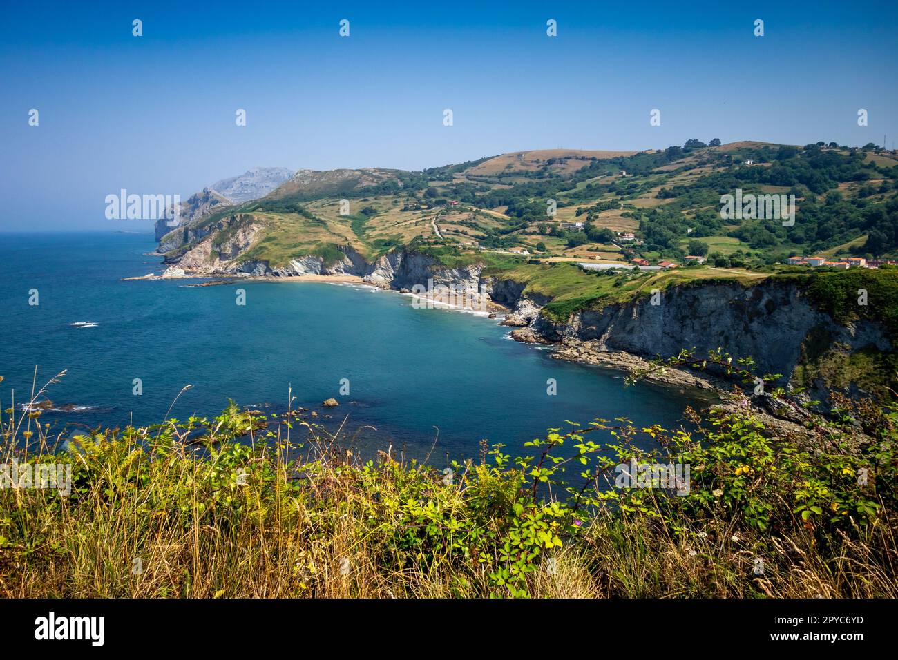 Ocean and cliffs view in Laredo, Cantabria, Spain Stock Photo