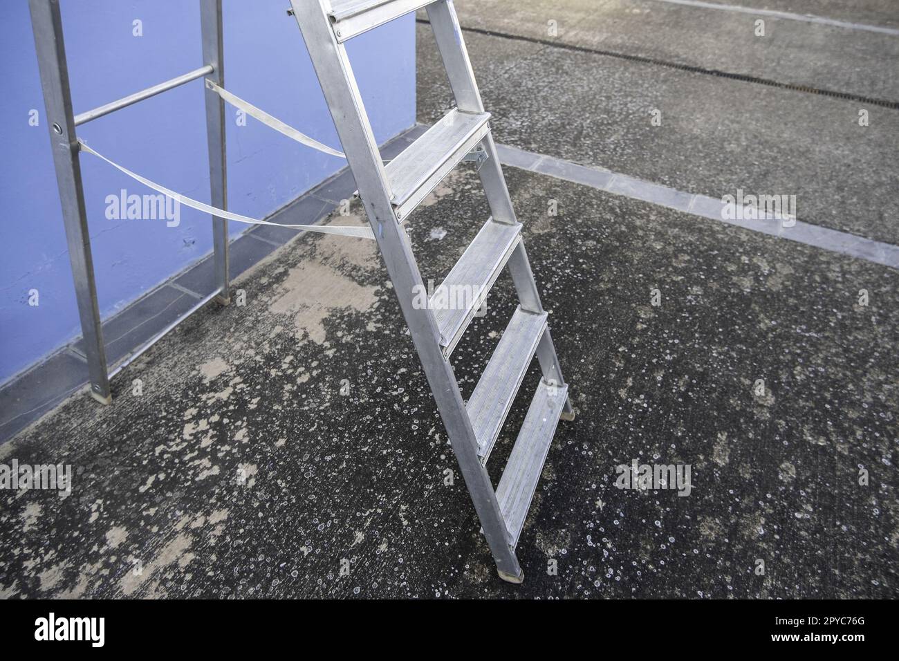 Aluminum ladder for work Stock Photo