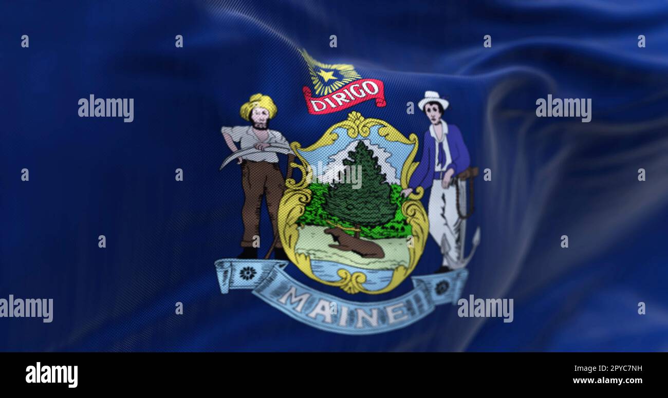 The US state flag of Maine waving in the wind Stock Photo - Alamy