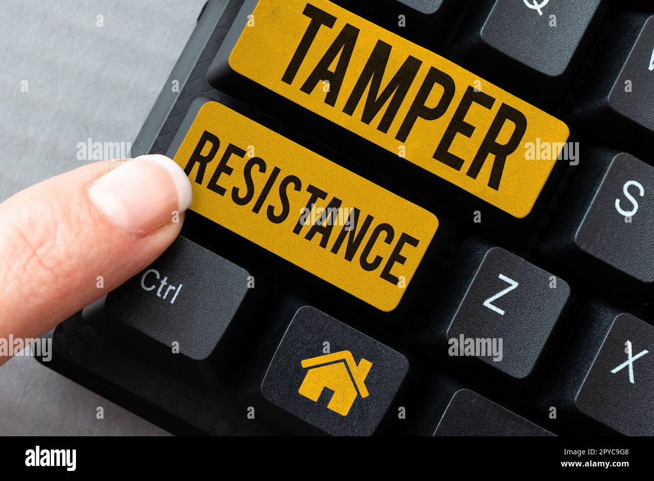 Conceptual display Tamper Resistance. Word for resilent to physical harm, threats, intimidation, or corrupt persuasion Stock Photo