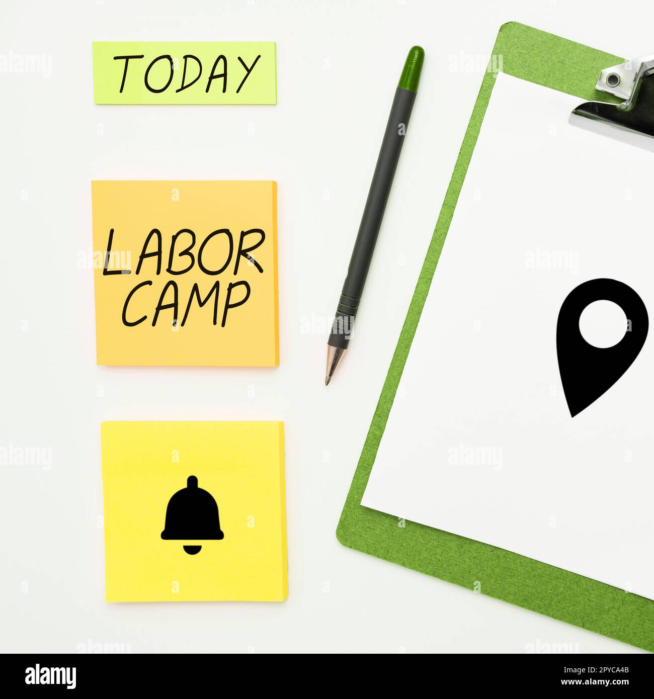 Conceptual caption Labor Camp. Internet Concept a penal colony where forced labor is performed Stock Photo