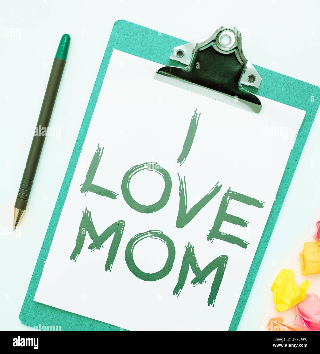 Conceptual caption I Love Mom. Word for Good feelings about my mother Affection loving happiness Stock Photo