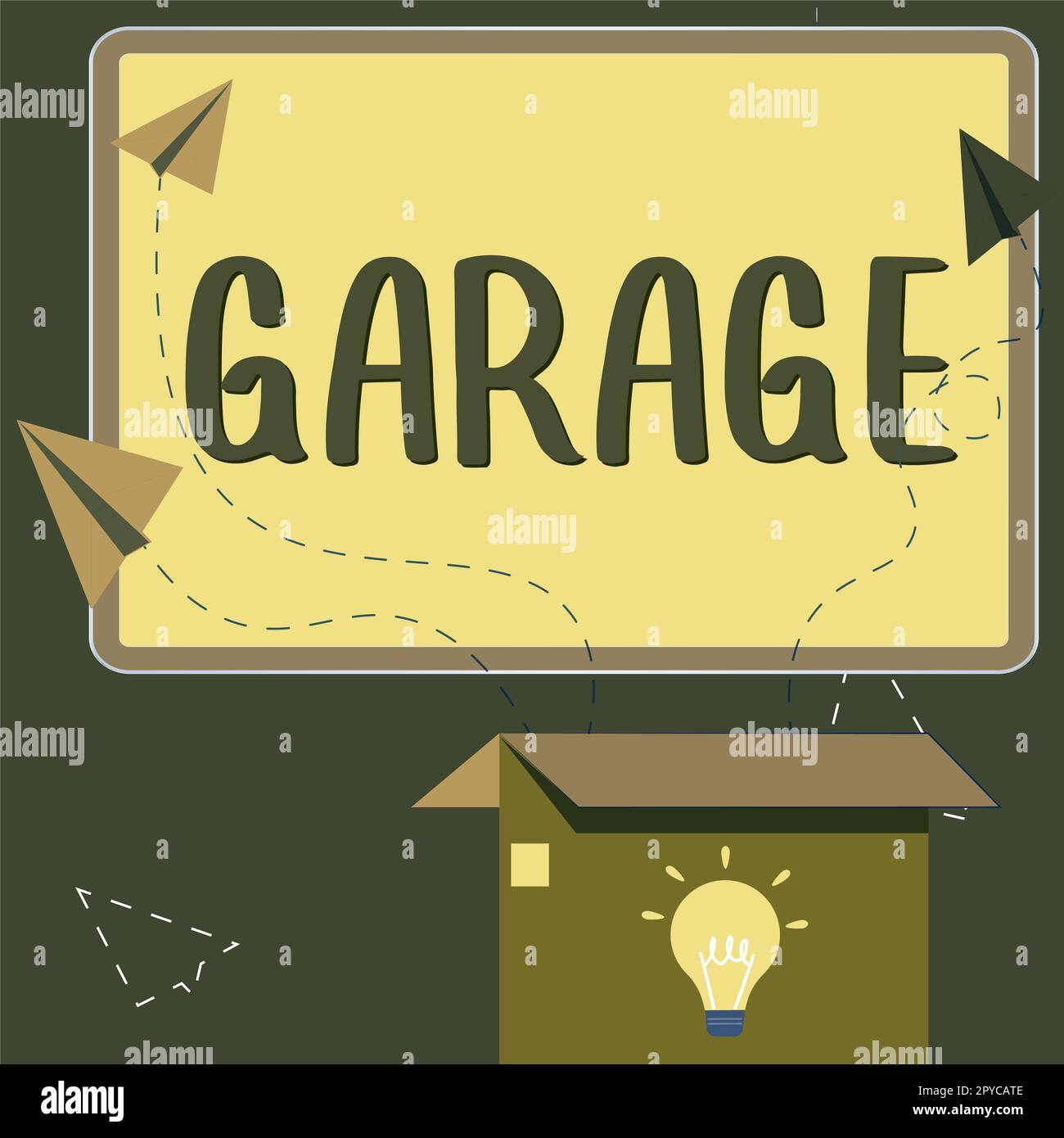 Text sign showing Garage, Word for building for housing a motor vehicle