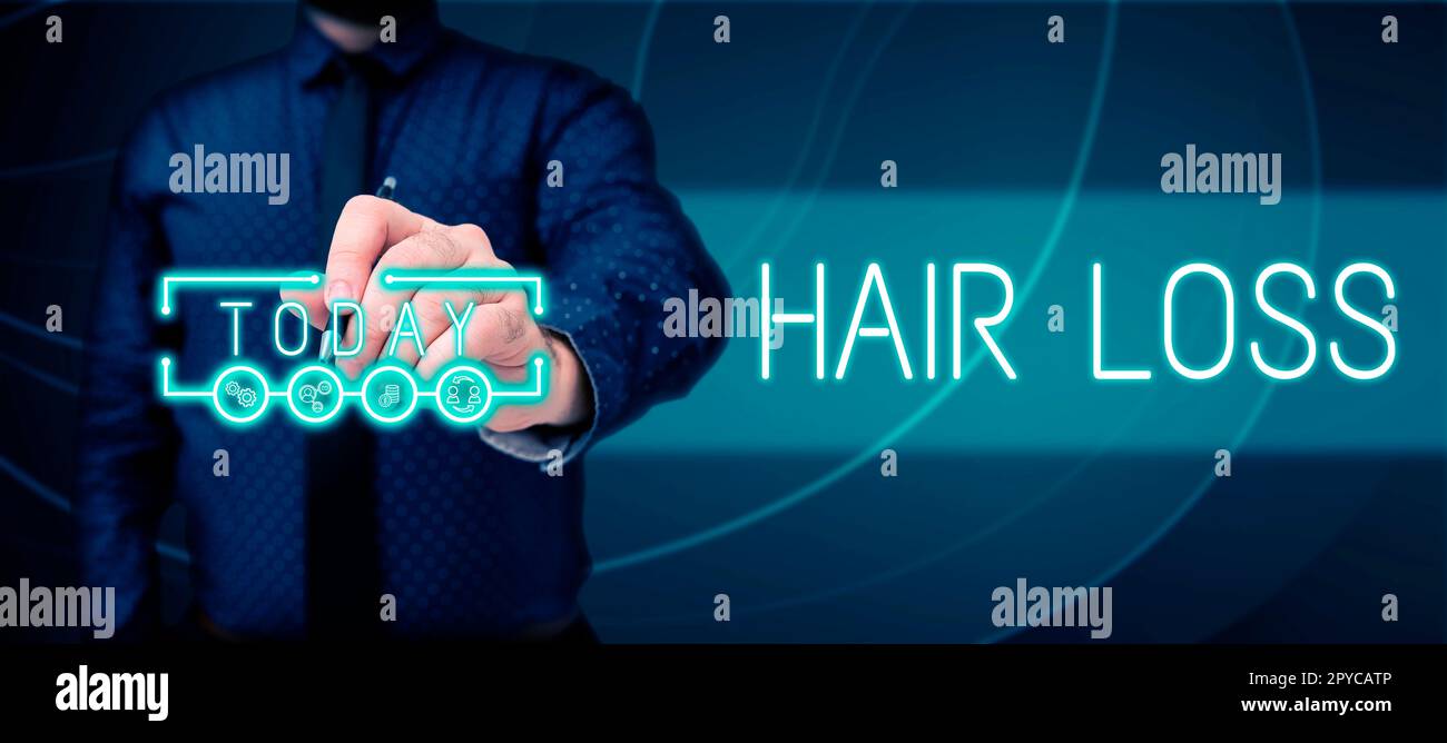 Sign displaying Hair Loss. Business showcase Loss of human hair from the head or any part of the body Balding Stock Photo
