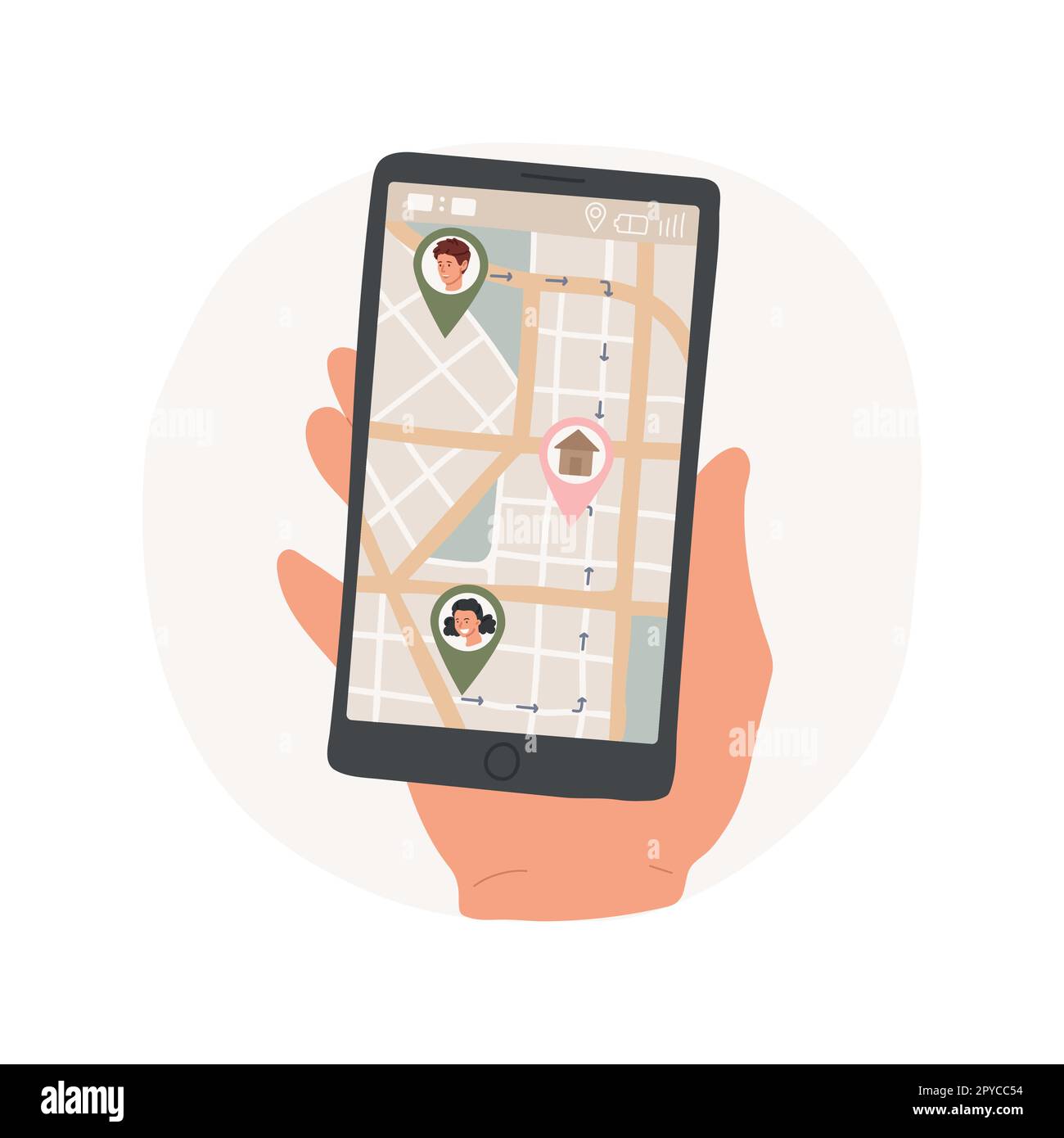 Family locator isolated cartoon vector illustration. Holding smartphone