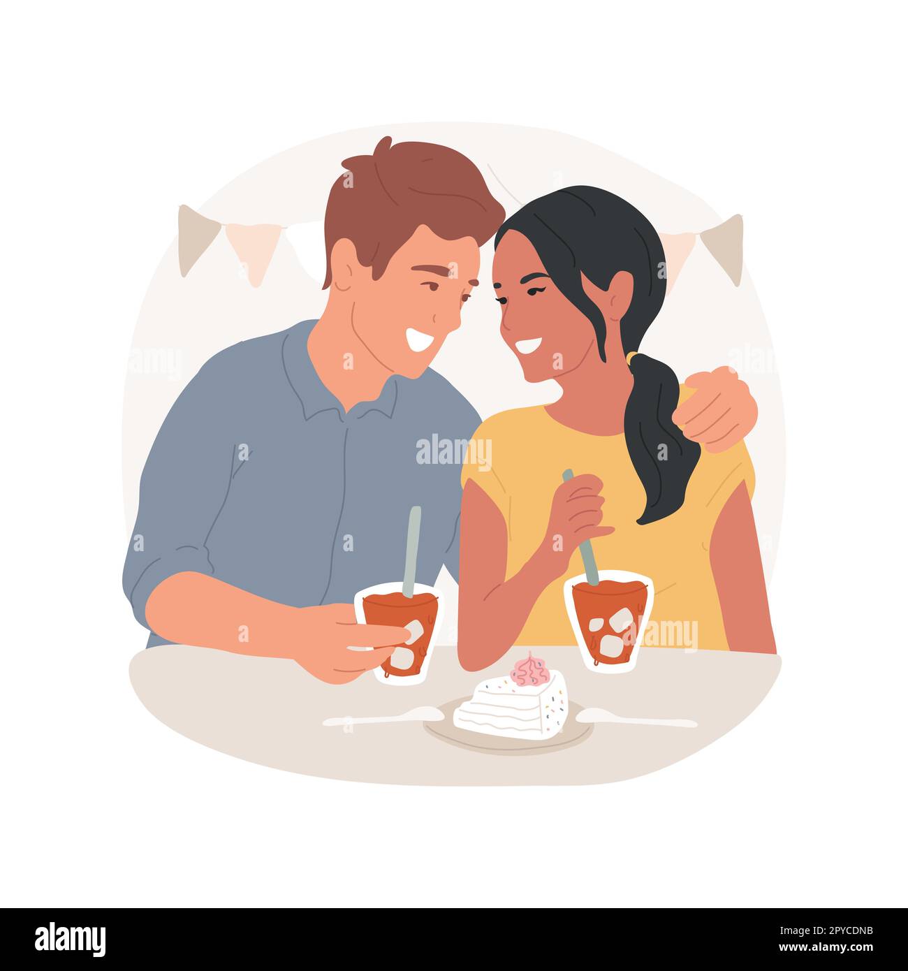 Vector man and woman couple in a romantic relationship, first love