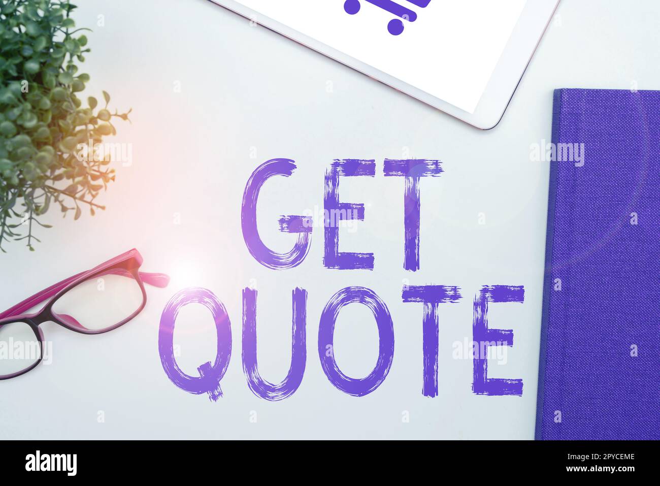 Handwriting text Get Quote. Business showcase the most recent price to which a buyer and seller agreed Stock Photo