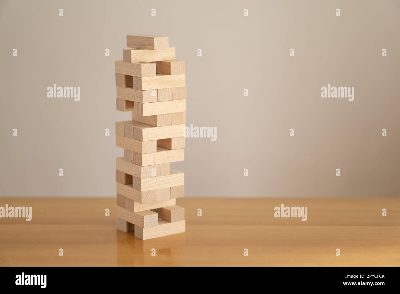 Tower of wood blocks. Concept of education, development, growth and risk. Stock Photo