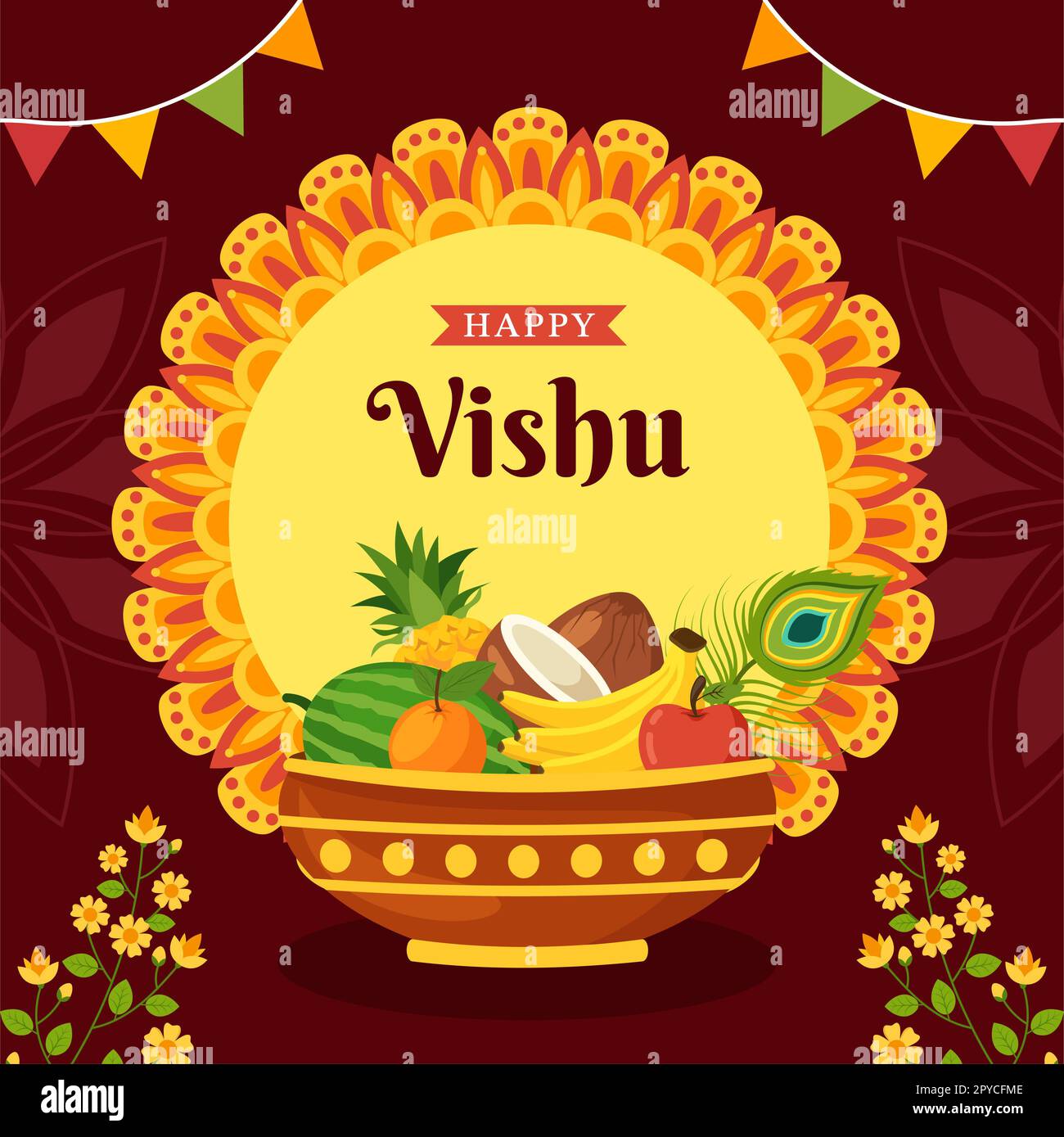 Happy Vishu Festival Social Media Background Illustration Cartoon Hand