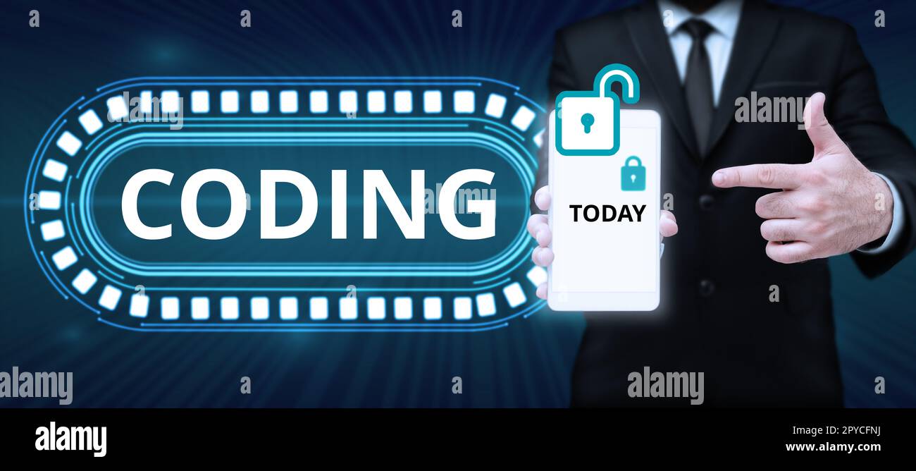 Text showing inspiration Coding. Business concept assigning code to something for classification identification Stock Photo