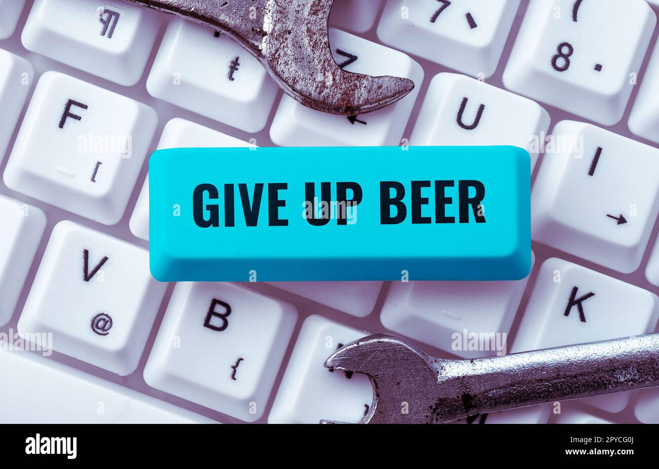 Text caption presenting Give Up Beer. Business approach Stop drinking alcohol treatment for addiction healthy diet Stock Photo