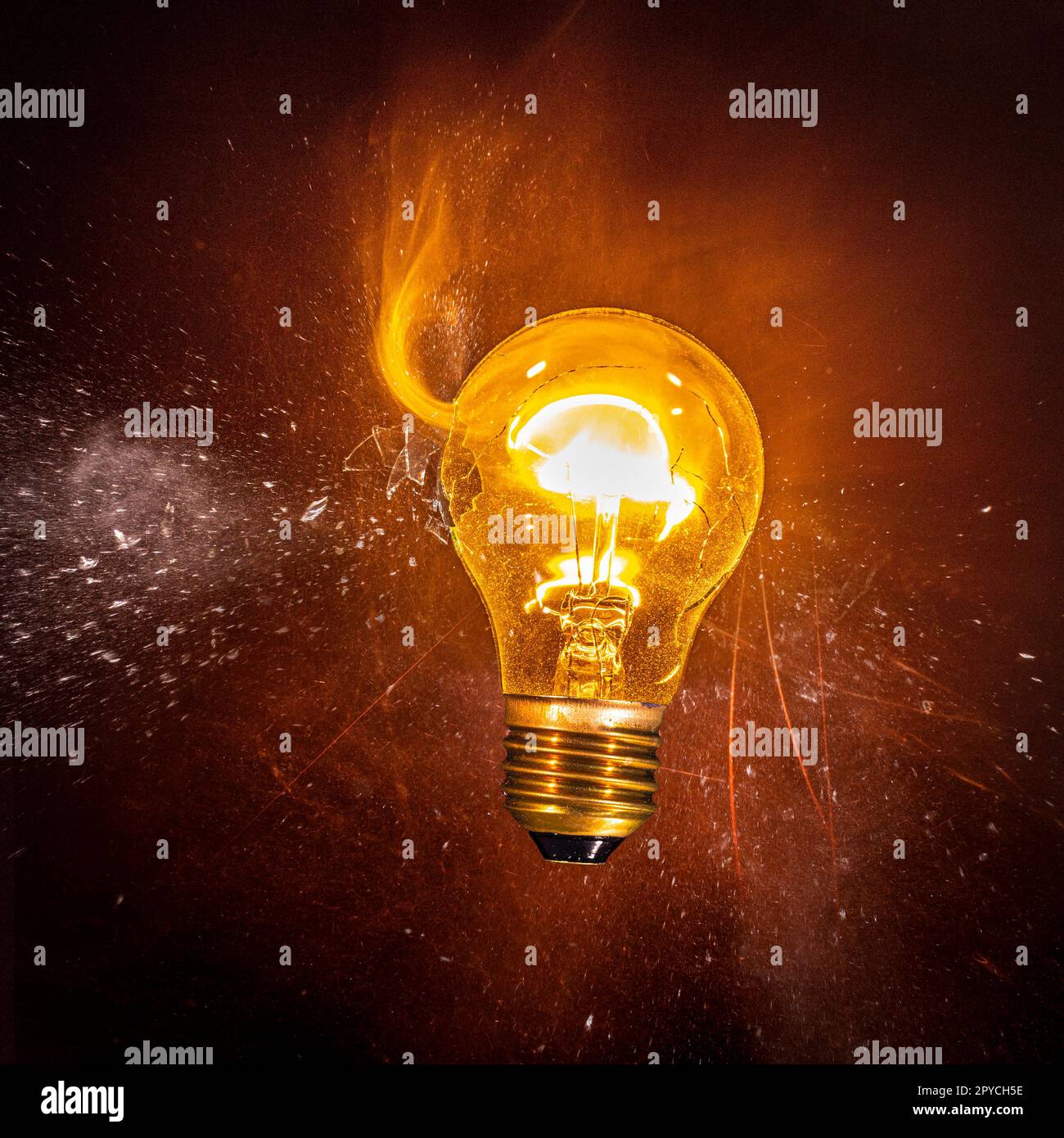 filament bulb catches fire Stock Photo