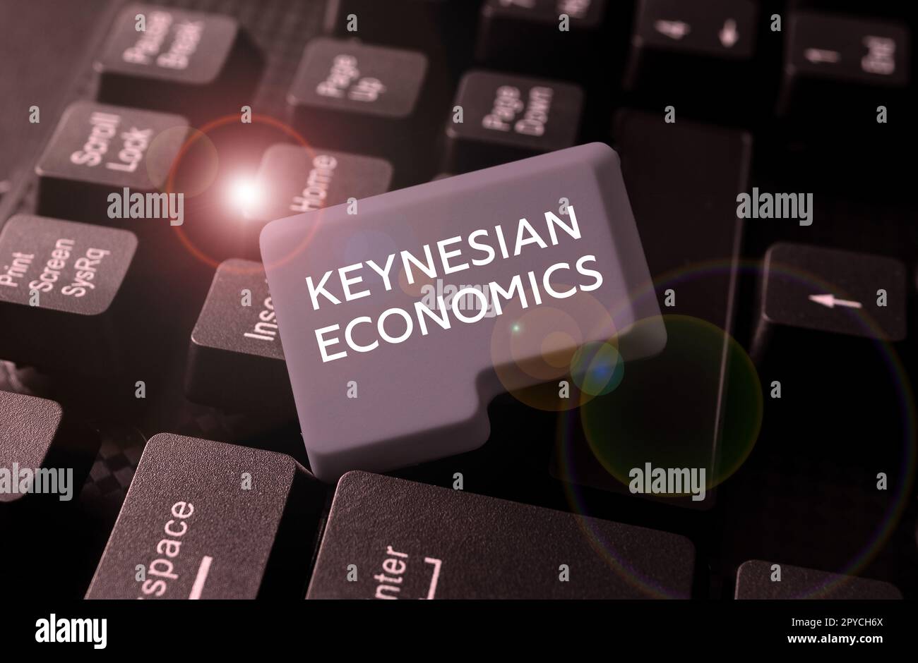 Hand writing sign Keynesian Economics. Business concept monetary and fiscal programs by government to increase employment Stock Photo