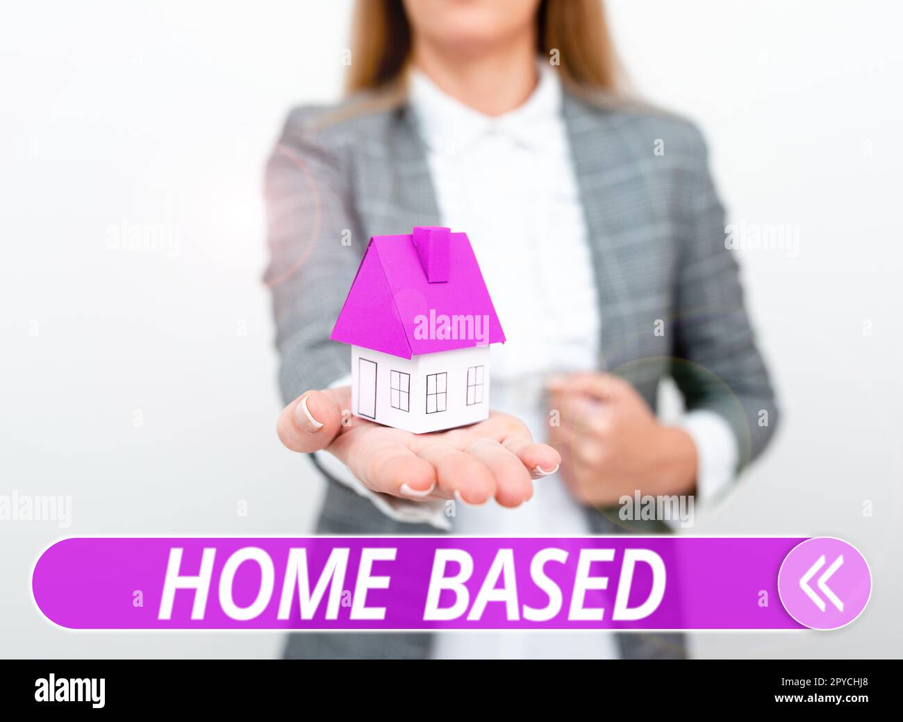 Hand writing sign Home Based. Business approach banking transactions are performed directly by telephone Stock Photo