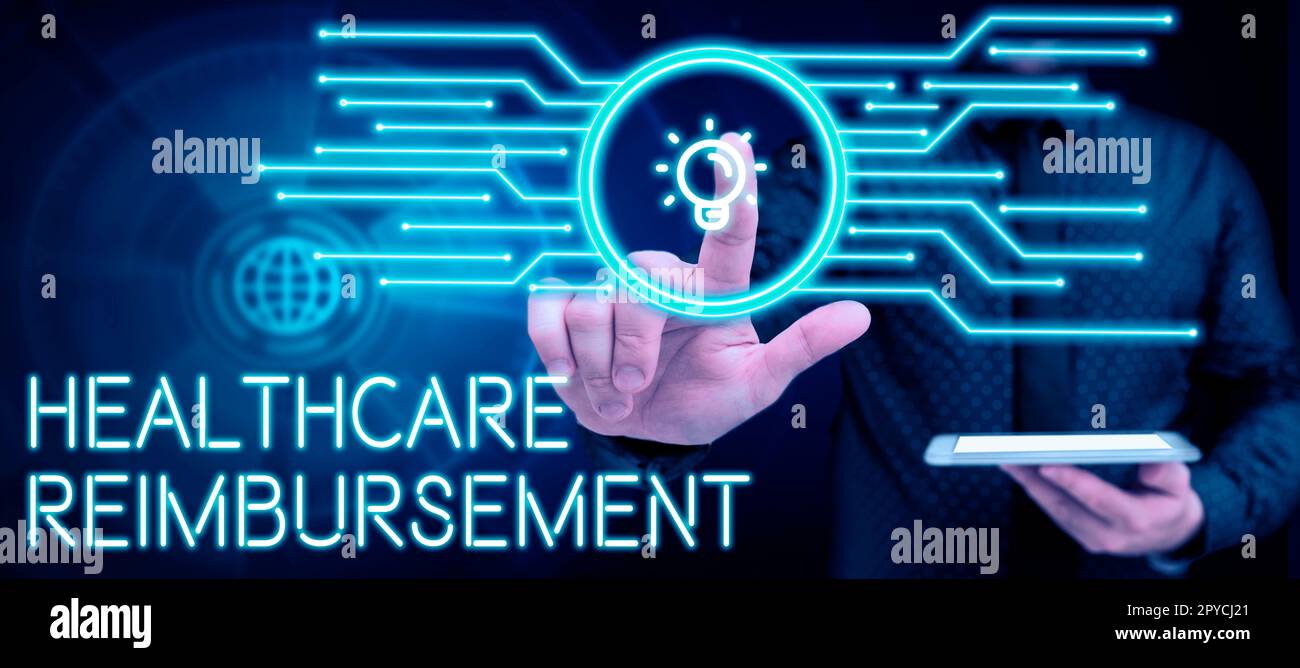 Hand writing sign Healthcare Reimbursement. Business overview paid by insurers through a payment program Stock Photo