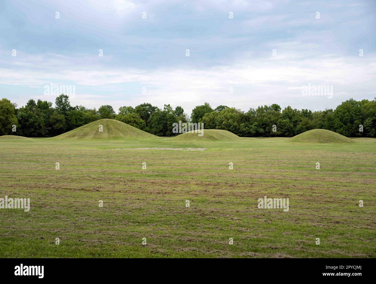 Long and round Native American Hopewell burial mounds in Ohio Stock Photo