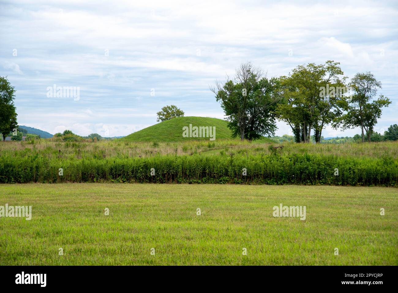 Prehistoric Native North American earthen burial mound Stock Photo