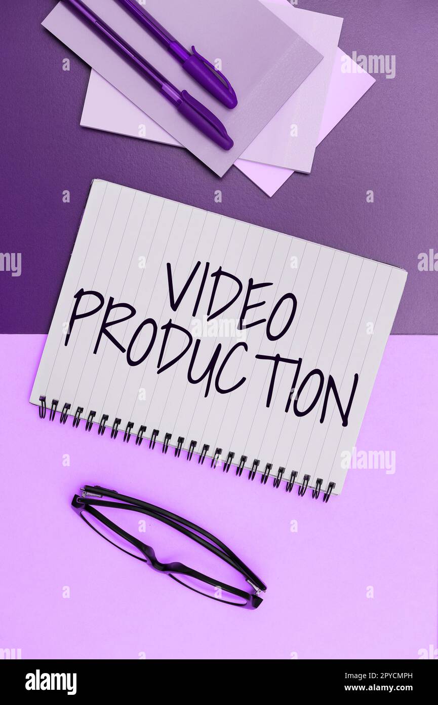 Conceptual display Video Production. Word for process of converting an idea into a video Filmaking Stock Photo