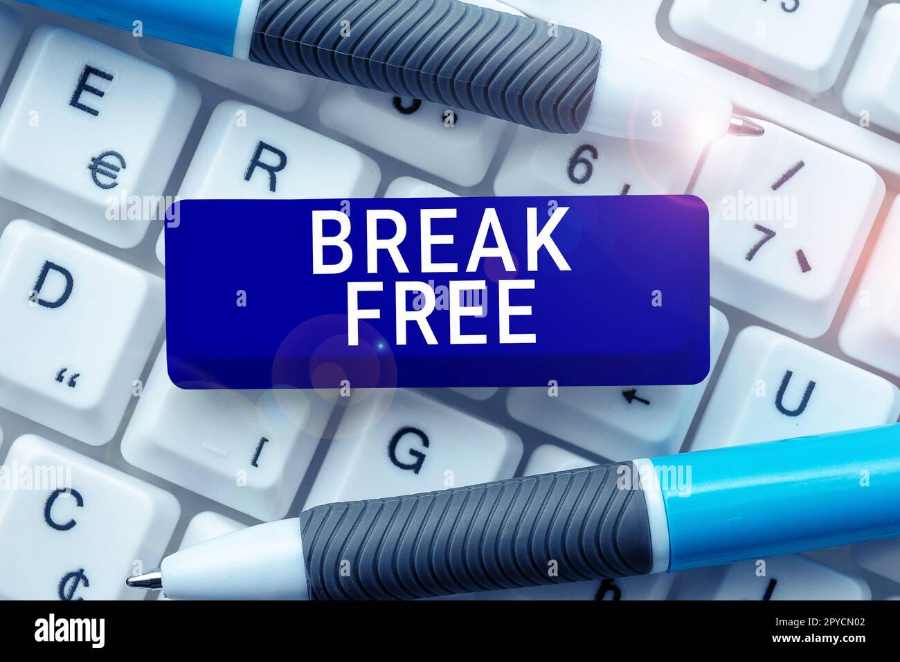 Sign displaying Break Free. Word for another way of saying salvation out of chains freedom prison Stock Photo