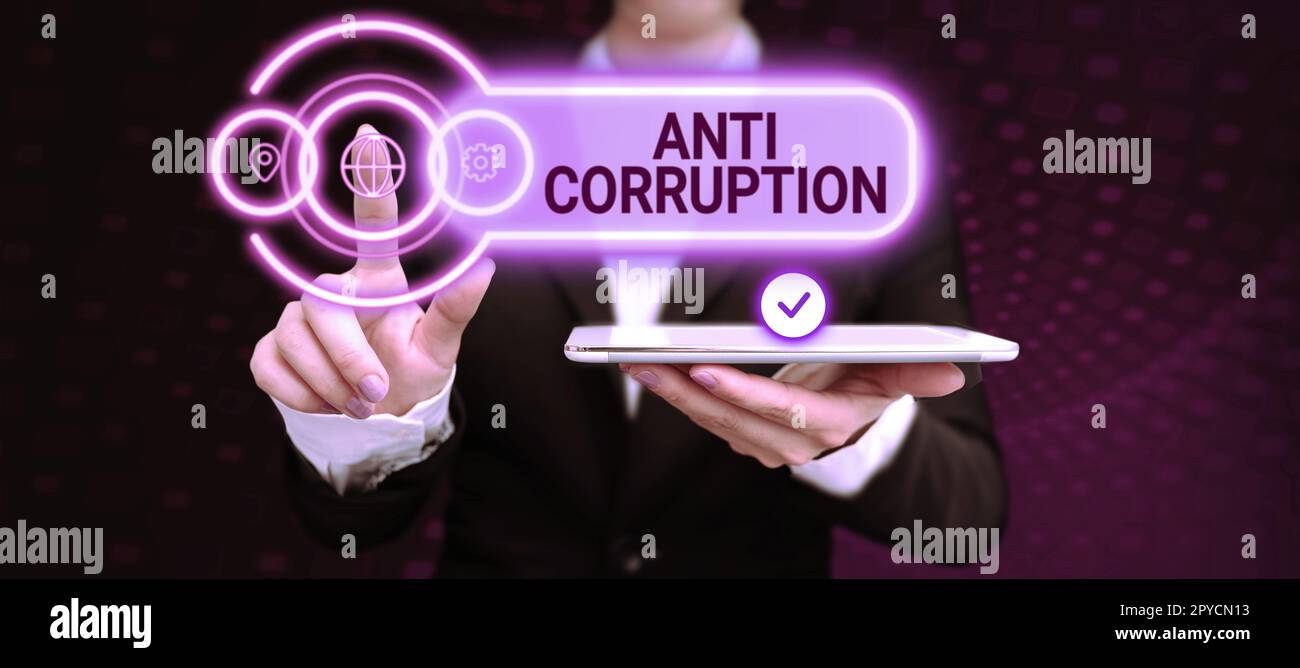 Handwriting text Anti Corruption. Business approach regulations stop generating income through illegal actions Stock Photo