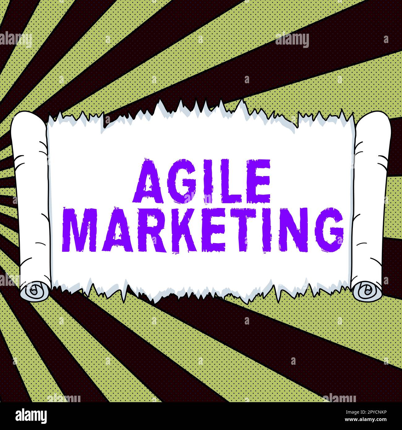 Hand writing sign Agile Marketing. Business approach focusing team efforts that deliver value to the end-customer Stock Photo