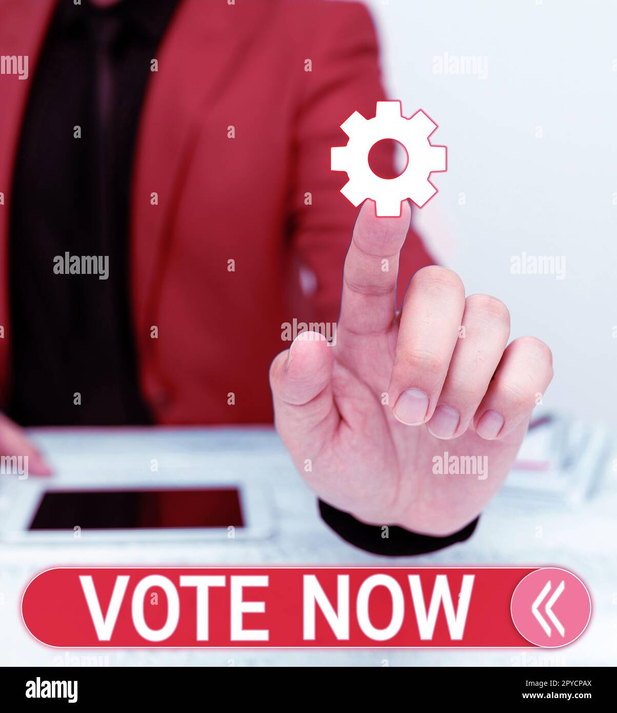 Hand writing sign Vote Now Concept meaning formal indication of choice