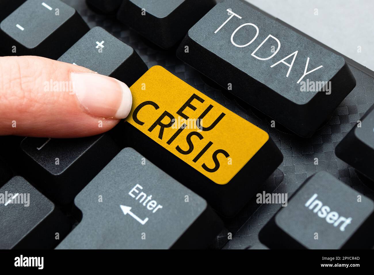 Writing displaying text Eu Crisis. Business showcase eurozone state unable to repay or refinance their government debt Stock Photo