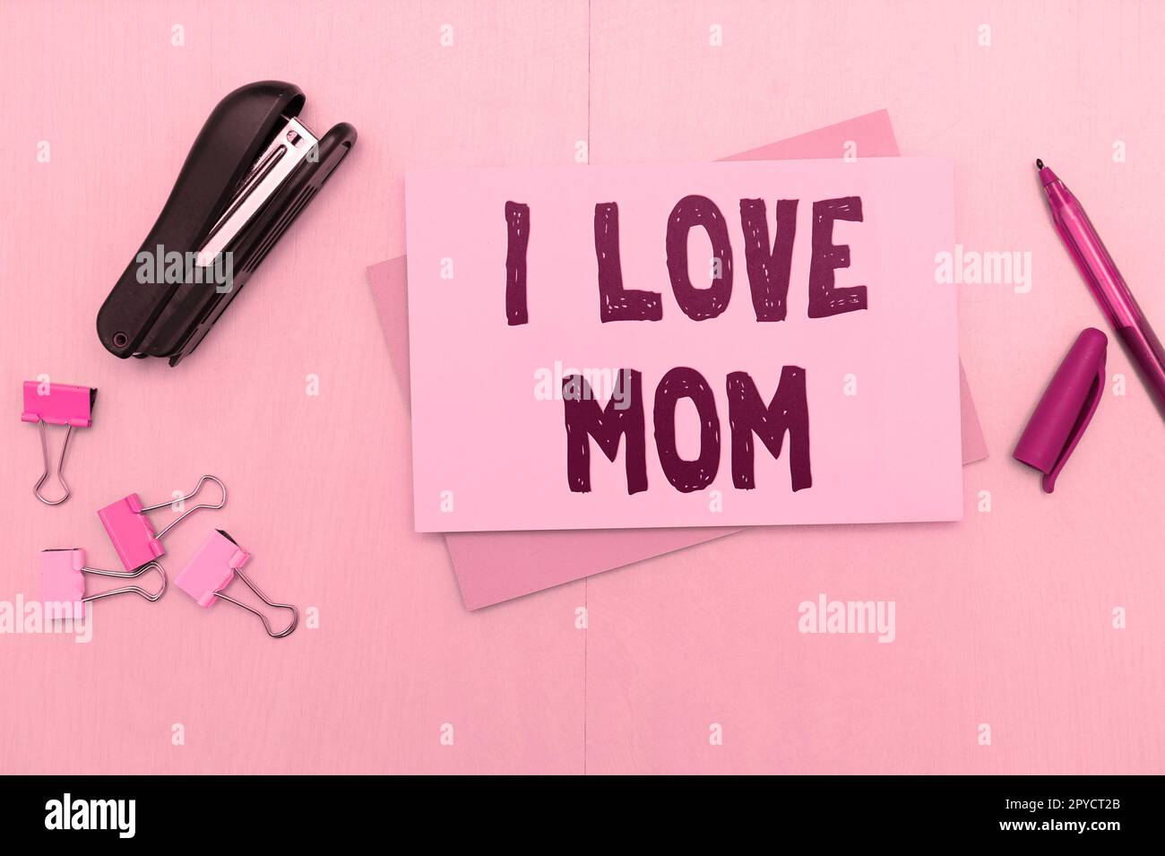 Text sign showing I Love Mom. Business approach Good feelings about my mother Affection loving happiness Stock Photo