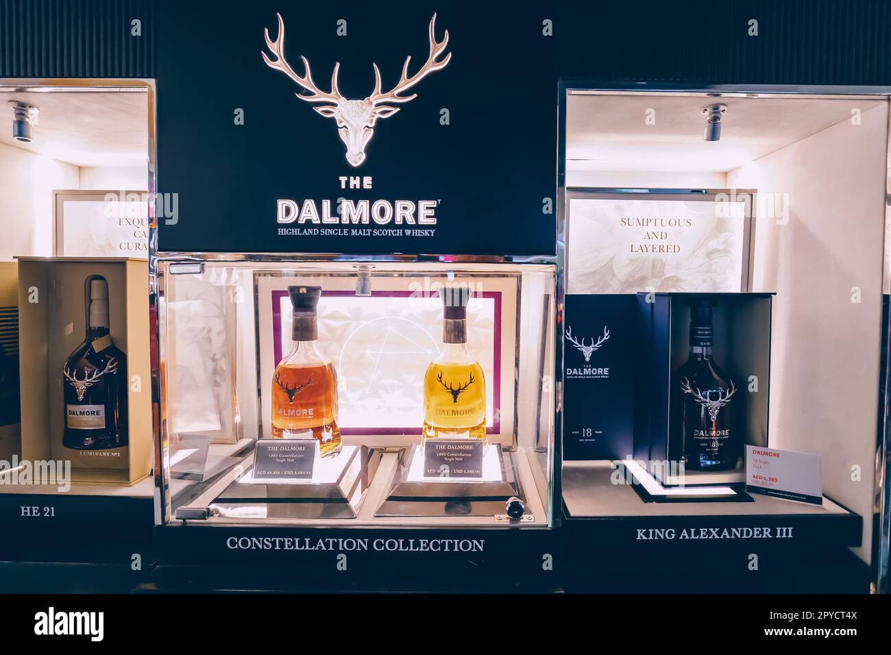 20 January 2023, Dubai, UAE Dalmore malt whiskey for sale at airport