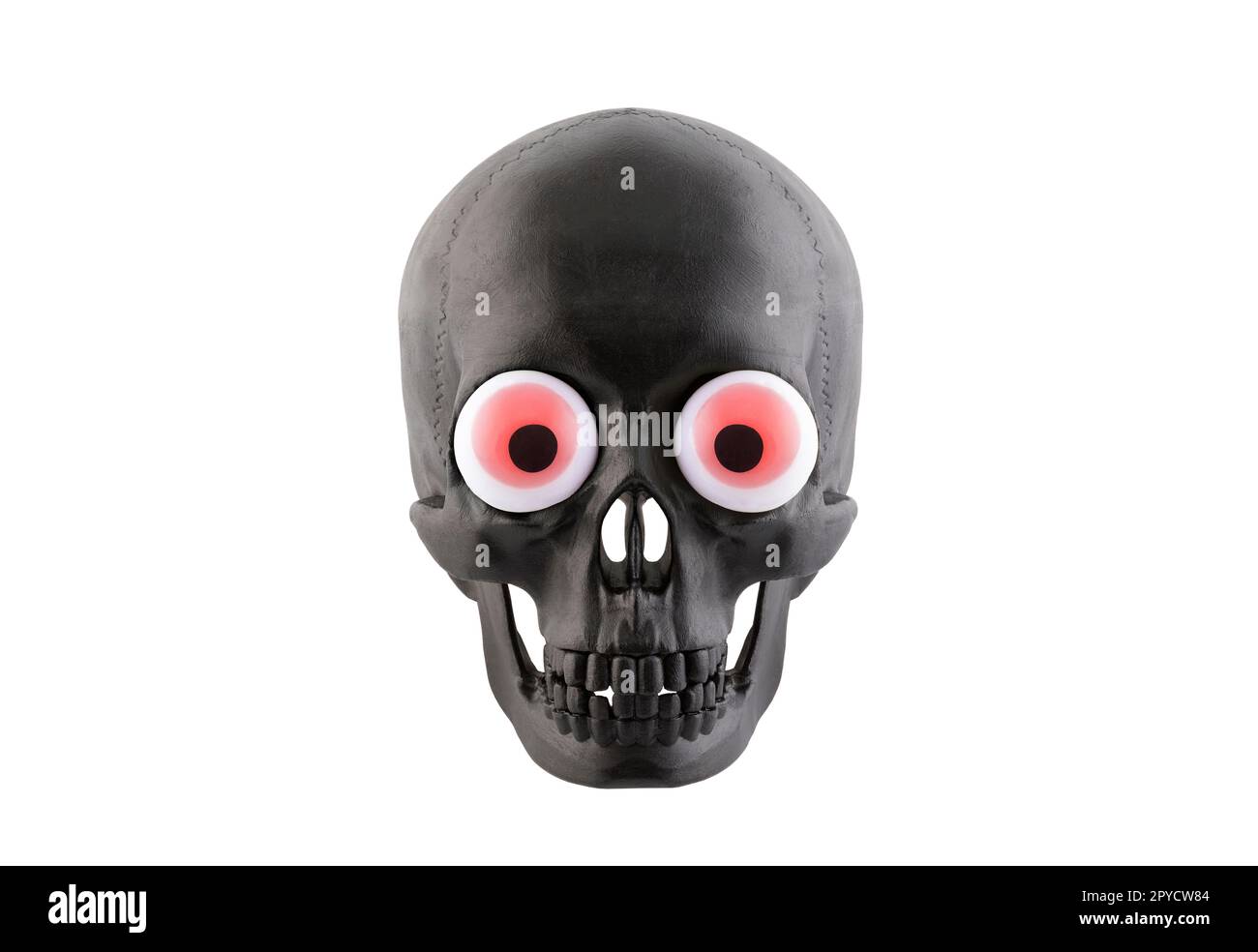 Black human skull with red eyes isolated on white background with clipping path Stock Photo