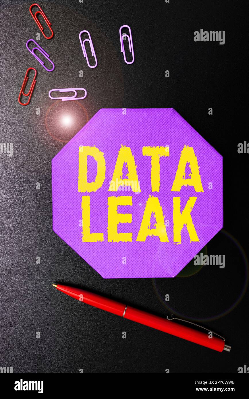 Handwriting text Data Leak. Business overview released illegal transmission of data from a company externally Stock Photo