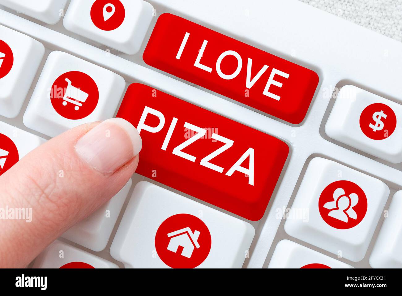 Text caption presenting I Love Pizza. Word for To like a lot Italian food with cheese ham pepperoni in slices Stock Photo
