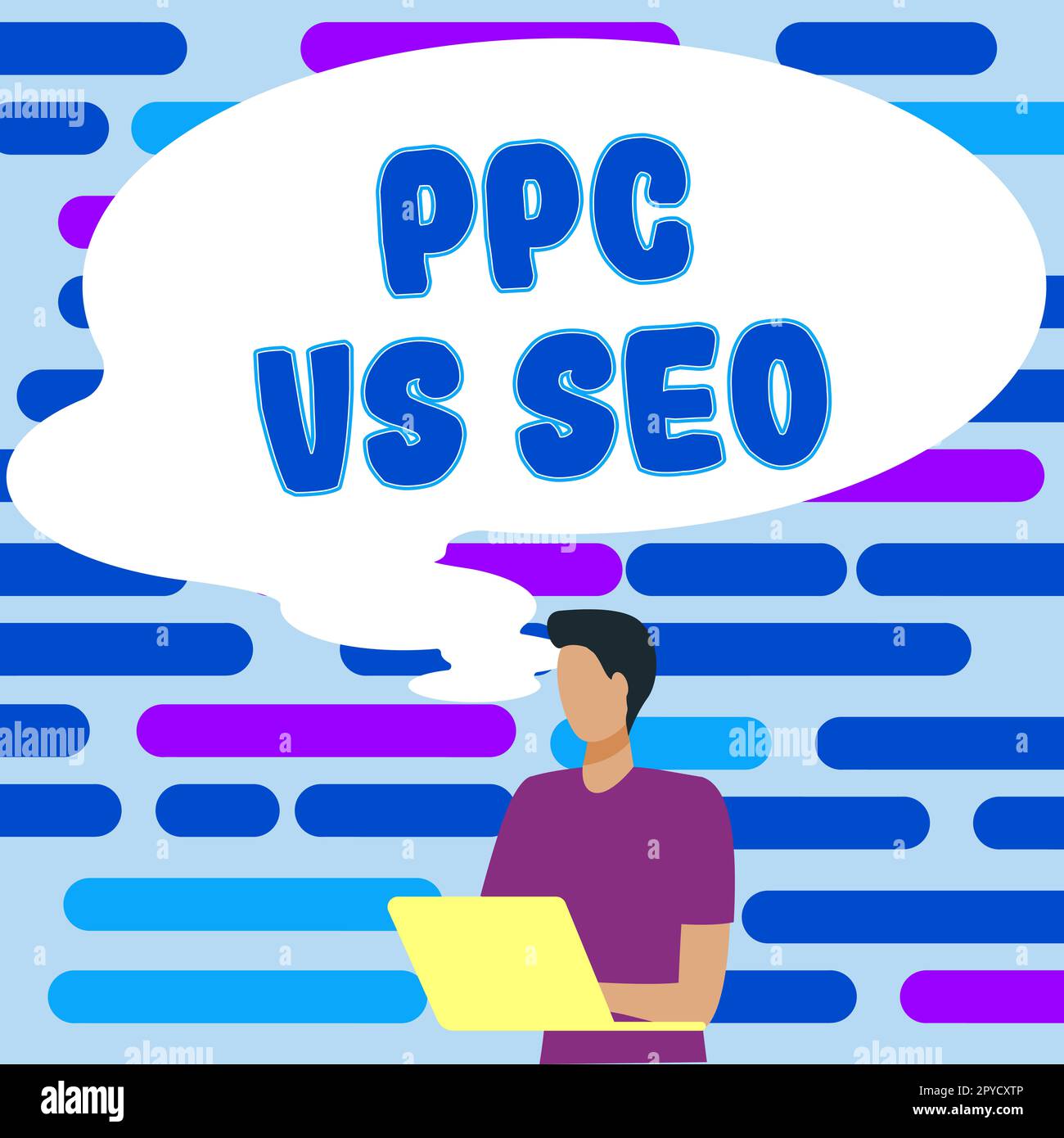 Hand writing sign Ppc Vs Seo. Concept meaning Pay per click against Search Engine Optimization strategies Stock Photo