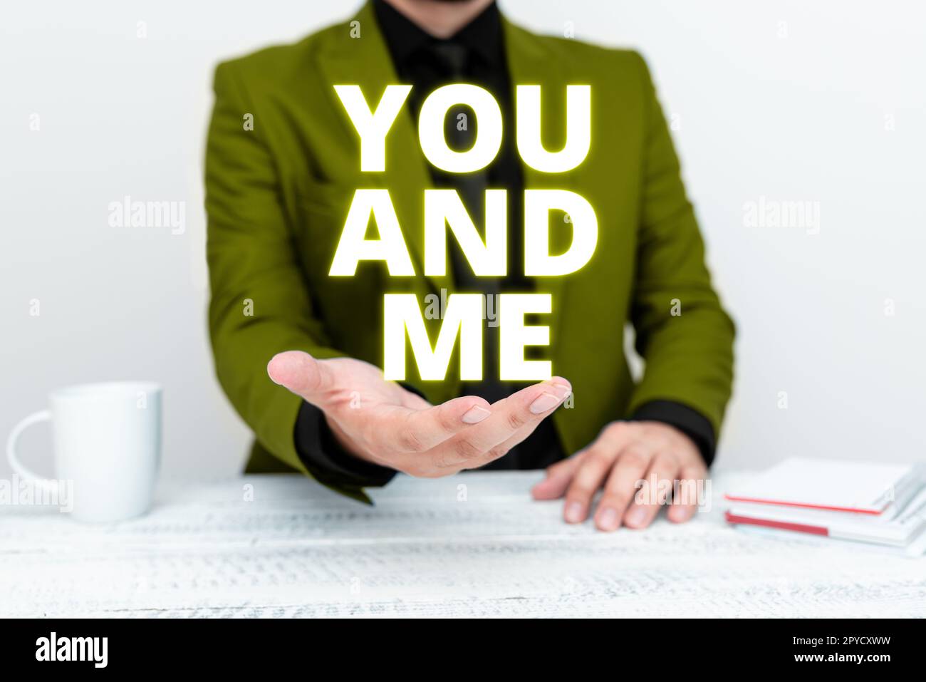 Hand writing sign You And Me. Business approach Couple Relationship compromise Expressing romantic feelings Stock Photo