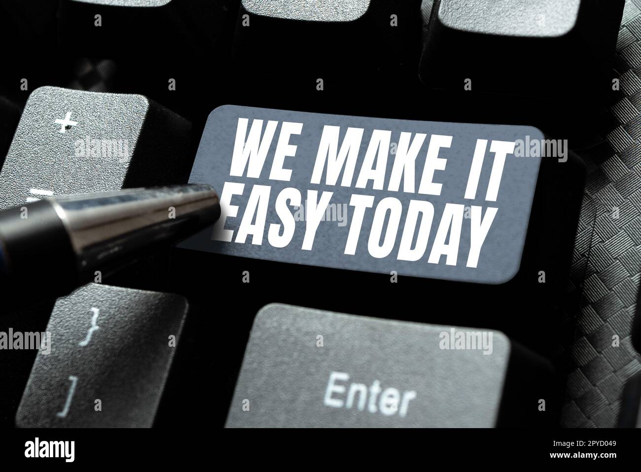 Hand writing sign We Make It Easy Today. Business overview Offering ...