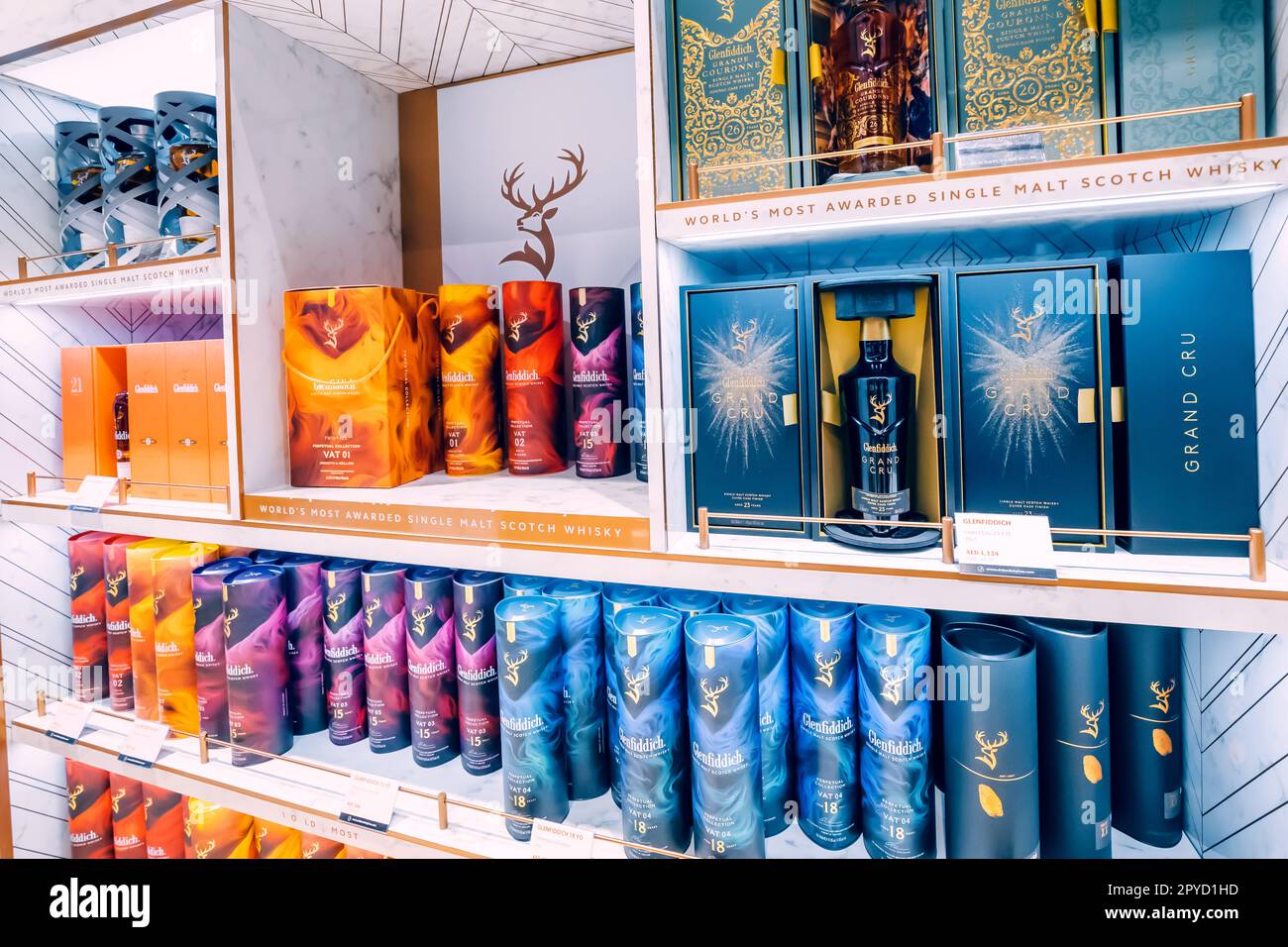 20 January 2023, Dubai, UAE Glenfiddich signle malt whiskey for sale
