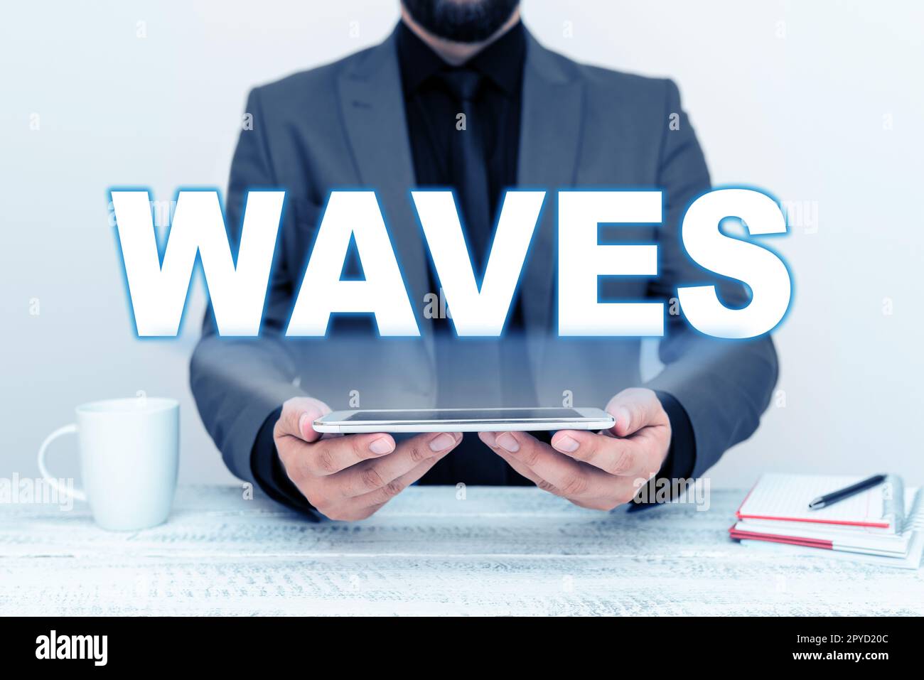 Text sign showing Waves. Business overview move ones hand to and fro in greeting or as signal Hair style Water Stock Photo