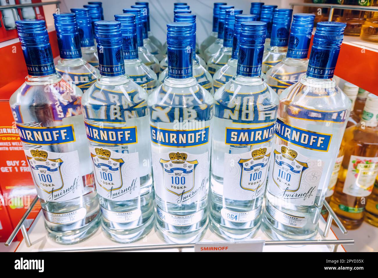 20 January 2023, Dubai, UAE Smirnoff brand of Russian vodka many