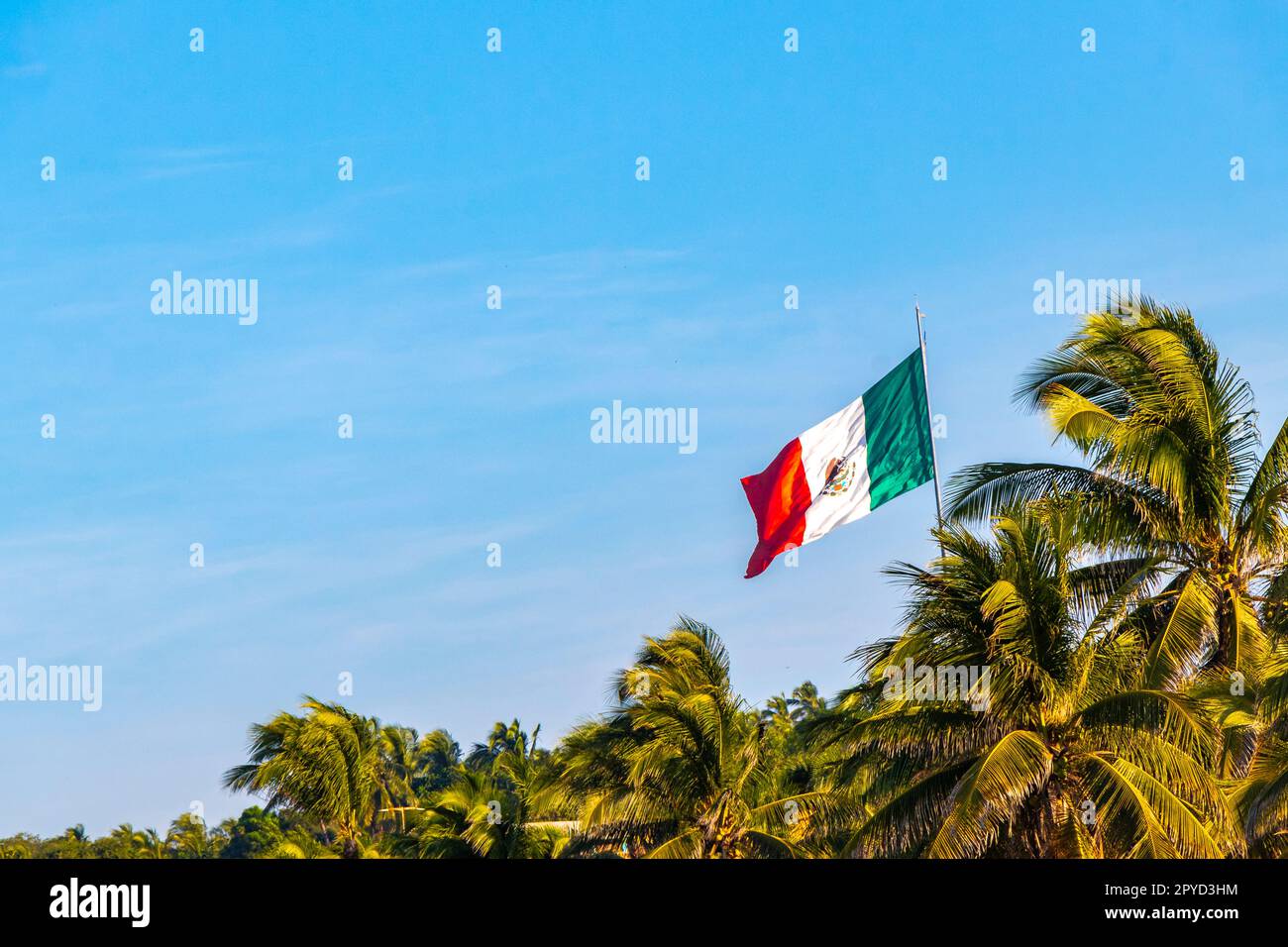 Mexican green white red flag in Zicatela Puerto Escondido Mexico. Stock Photo