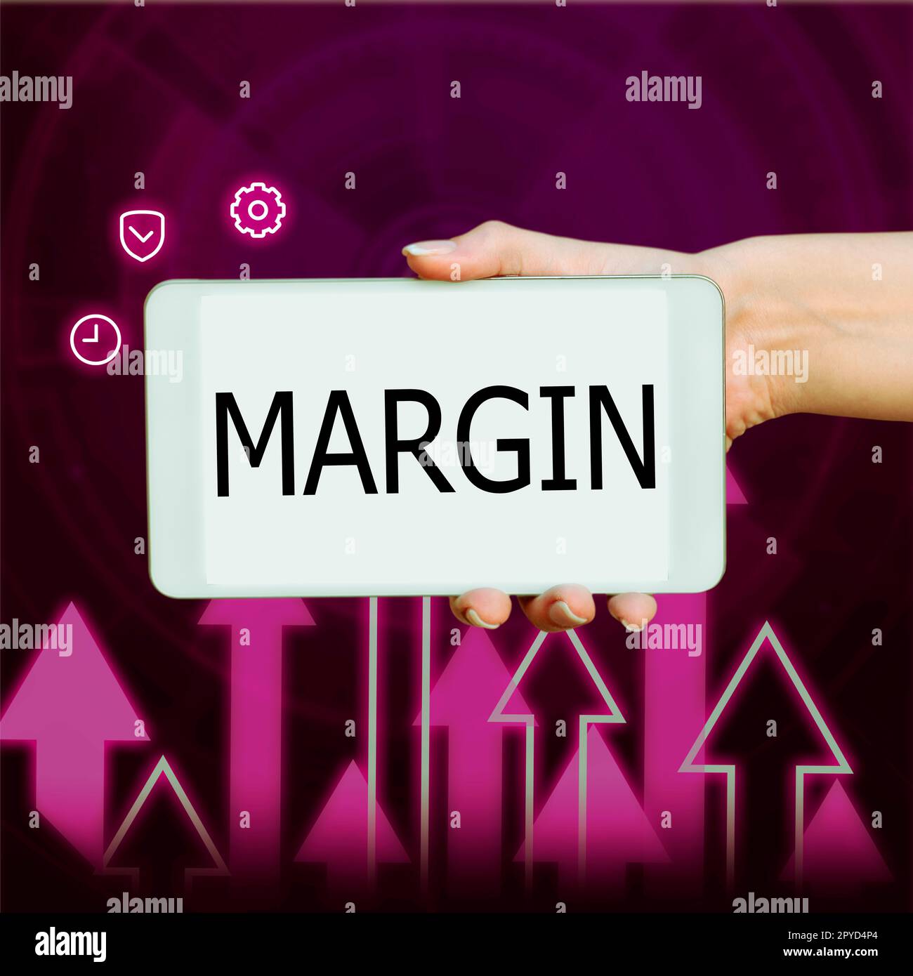 Text caption presenting Margin. Word for amount by which revenue from sales exceeds costs in a business Stock Photo