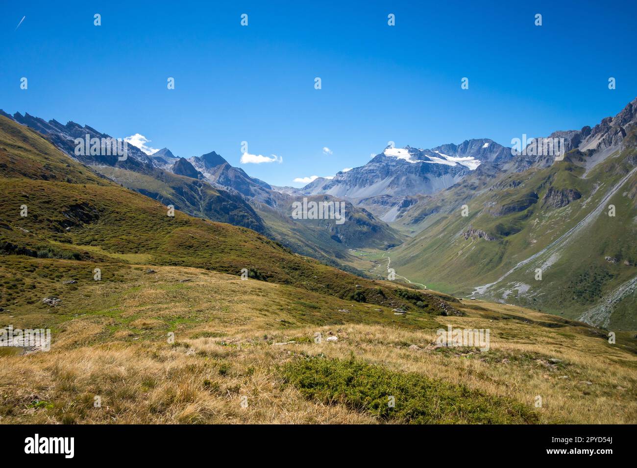 Alpine glaciers and mountains landscape in French alps Stock Photo