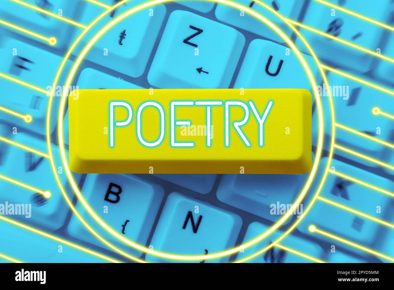Text caption presenting Poetry. Business concept literary work in which expression of feelings and ideas using rhythm Stock Photo